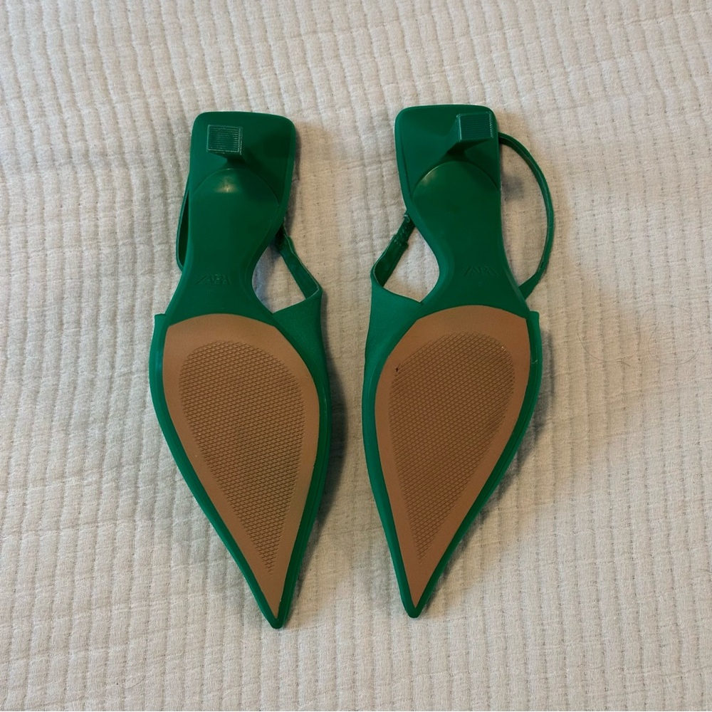 Zara Green Pointed Slingback Heels - Picture 3 of 4